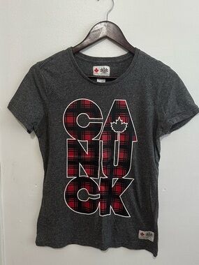 CANUCK Graphic Tee - Dark Gray with Red Plaid